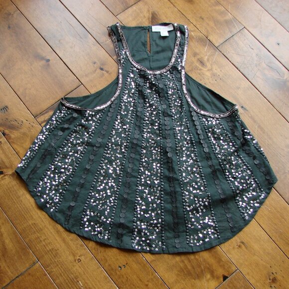 Y2K Fairy Forest Green Sleeveless Tank Top Beads Sequins Fairy Whimsigoth Medium - Picture 1 of 13